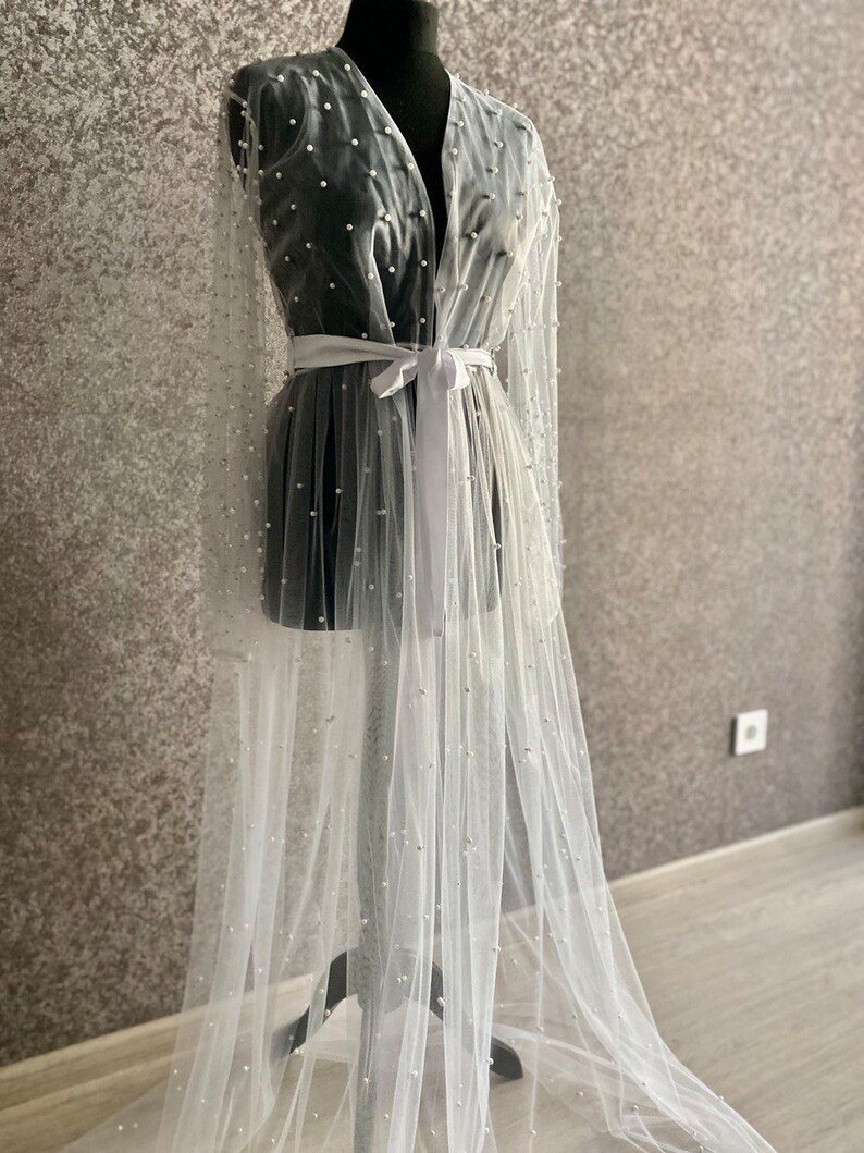 Bridal Robe With Pearls Boudoir Robe Wedding Pearl Robe Long - Etsy