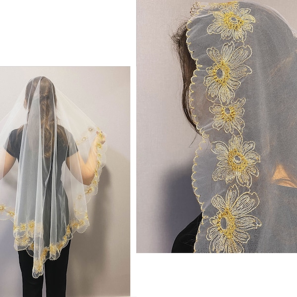 Sunflower wedding veil Embroidered veil Mantilla veil wedding custom veil Boho bridal veil Floral veil for bride lace veil Unique veil cated