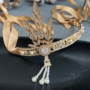 Gold Gatsby headband in stock Gold 1920s headpiece Great Gatsby headpiece1920s headband Gatsby daisy headpiece Retro flapper headpiece