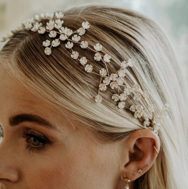 Bridal flower Crown Celestial wedding tiara Headband with Flowers Floral Bridal Tiara Bridal Headpiece White Flower Hair Wreath Beach wed image 2