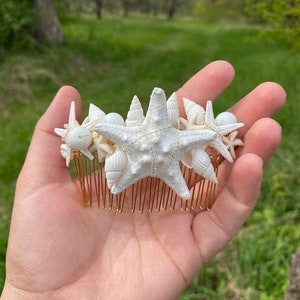 Starfish Hair Comb Bridal Hair Accessories Seashell Hair Piece Wedding Minimalist Shell Headpiece Beach Wedding Hair Piece Beach Hair Clip image 3