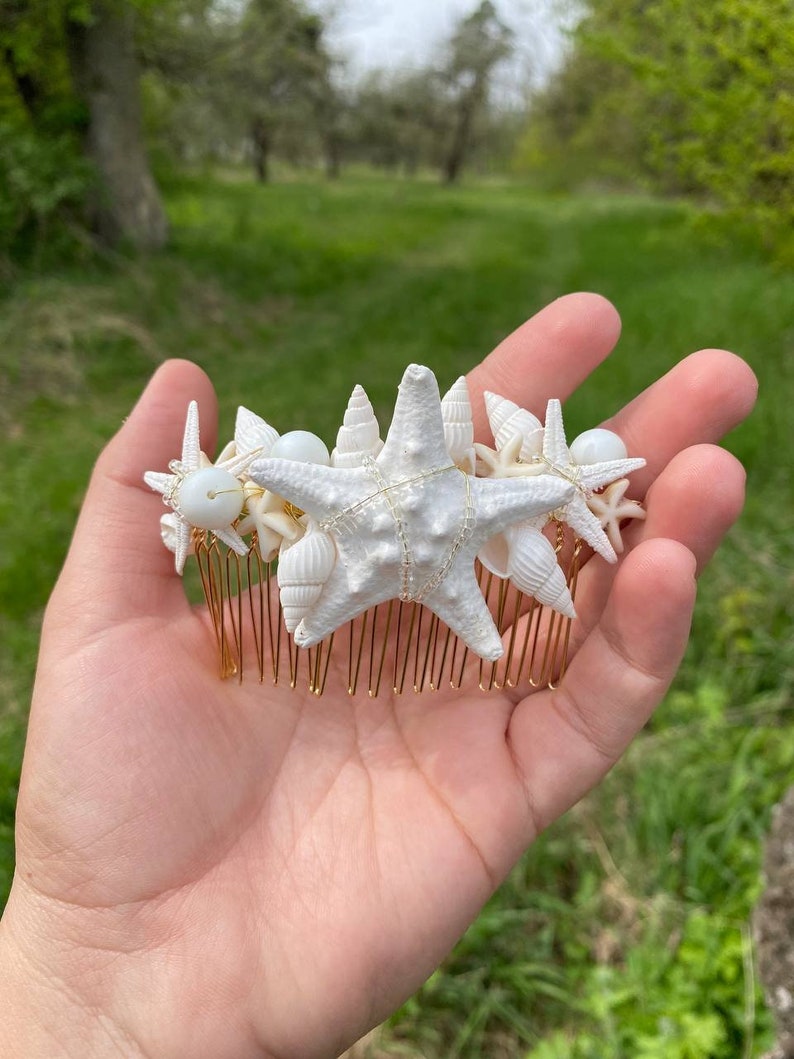 Starfish Hair Comb Bridal Hair Accessories Seashell Hair Piece Wedding Minimalist Shell Headpiece Beach Wedding Hair Piece Beach Hair Clip image 3