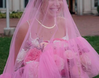 Pink Wedding Veil With Ruffles Pink Bridal Veil Hen Party Veil