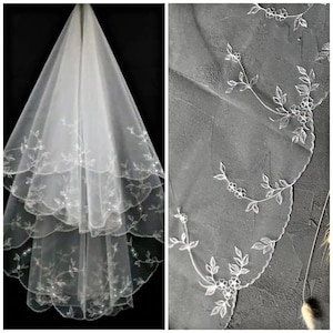 Wedding veil leaf bridal veil cathedral veil 1 tier leaf veil mantilla floral lace chapel veil fingertip veils flowers Boho tulle with leave