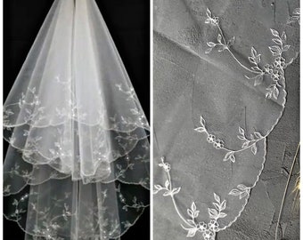 Floral Leaf Wedding Veil Flowers wedding veil Leaf Applique Flower pop veil Flowered Leaf veil Leaves bridal veil leaf veil floral lace veil