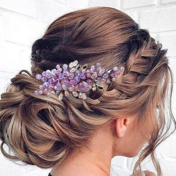 Purple bridal hair comb discount
