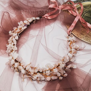 raw crystal headband quartz headpiece crown mermaid raw tiara gemstone hair accessories beach wedding hair piece rose gold tiara for bride