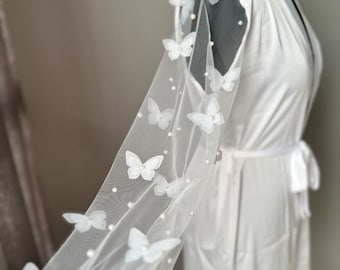 Butterfly Bridal Robe 3D Butterflies Robe White Bridal Robe With Butterflies 3D Floral Plus Size Boudoir Robe Photo Shoot Robe Floral robe