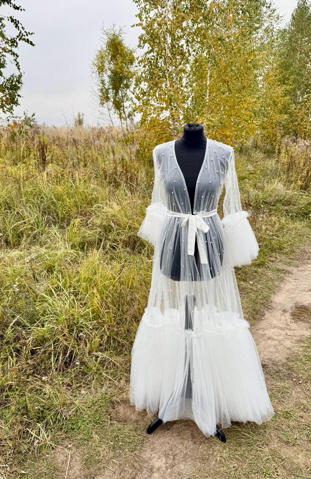 Ruffle Tulle Bridal Robe Bridal Wedding Robe Ruffle Tulle Robe Pearl ...
