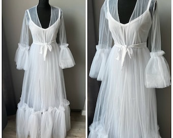Tulle Bridal Robe Ruffled Sleeves robe Maternity Dress for Photo Shoot Wedding Guest Dress Tulle Pregnancy Gown Ruffled Bridal Getting Ready