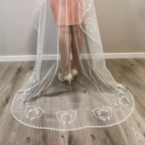 Beach veil lace dolphin Beach wedding veil Sea wedding veil Beach veil wedding Sea theme veil floor length beach themed wedding vail