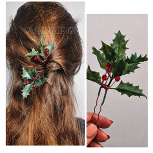 Holly Hair Clip Christmas Hair Piece Christmas hair accessories winter hair clip for women Holiday Green red headpiece Christmas Gift