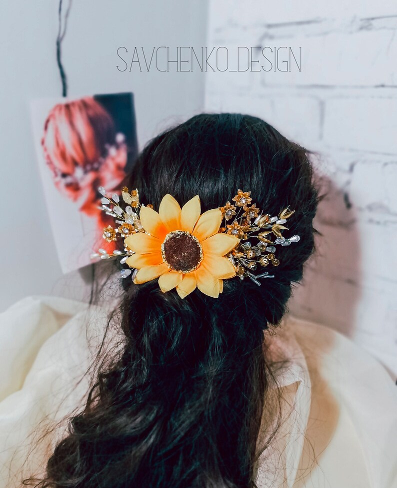Sunflower hair pieceflower bridal sunflower hair Etsy
