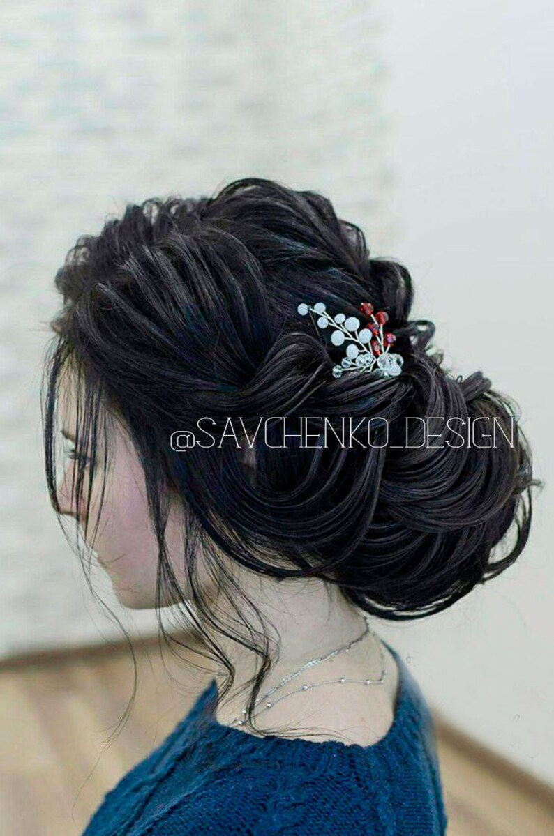 Red hair pin for Bride Monimaism bridal hair accessories Burgundy Bobby pin bohemian headpiece Crystal Hairpiece Bridesmaid Hair Piece