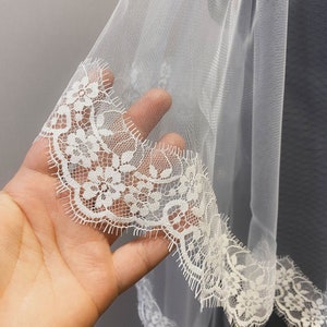 Wedding veil fingertip Ivory wedding lace veil boho ace edged fingertip veil Simple mantilla veil with lace Cathedral wedding veil