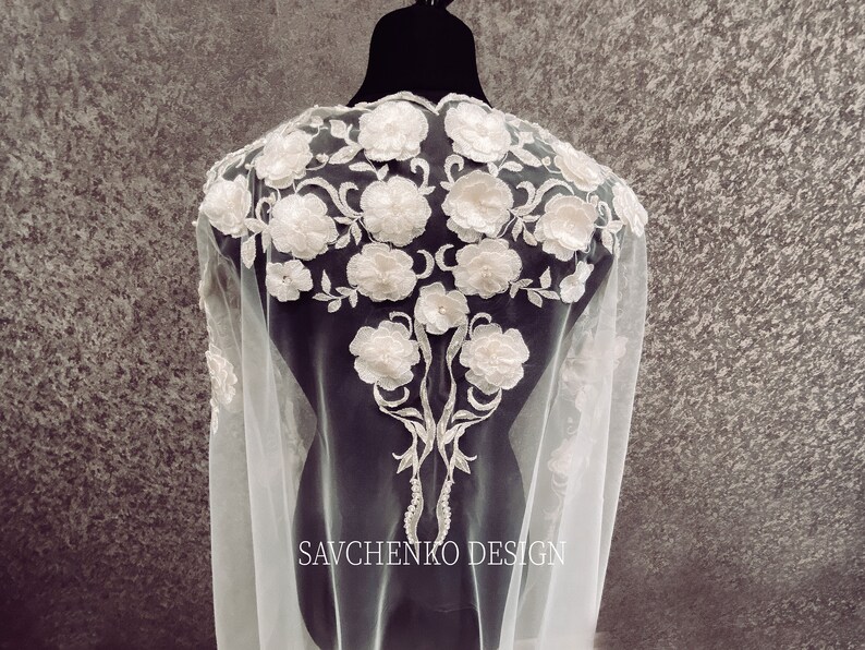 3d veil Spanish veil with 3d flowers,cathedral wedding veil,3D Veil for Bohemian Bride,Juliet Cap Veil,Bohemian Chapel Length Veil