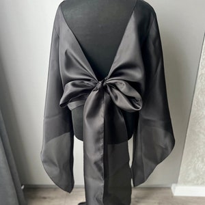 Gothic Halloween blouse Vintage Sheer Blouse Black Silk organza blouse Black Organza Jacket Wrap organza blazer Vintage 90s Black Sheer