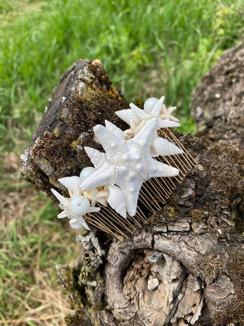 Starfish Hair Comb Bridal Hair Accessories Seashell Hair Piece Wedding Minimalist Shell Headpiece Beach Wedding Hair Piece Beach Hair Clip image 4