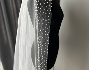 Pearl Beaded Wedding Veil Beaded edge with pearls Cathedral Veil Pearl Chapel Veil Beaded Wedding Veil Pearl Beaded Veil with Pearl Edge