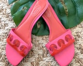 Vintage 1990 39 s Leather Pink Red Slide Mule Sandals Size 6.5