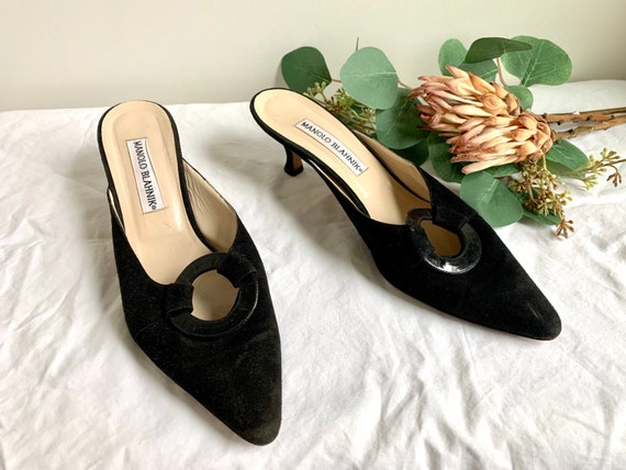 Vintage 1990's Suede Manolo Blahnik Mules // Size