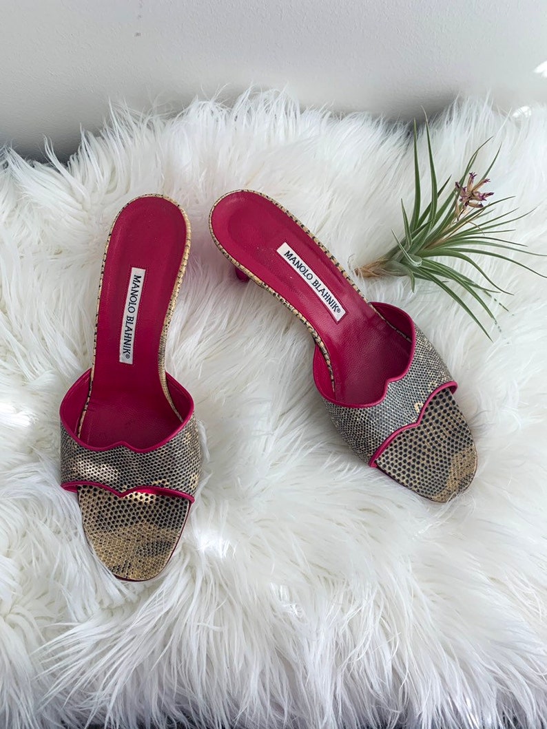 Vintage Manolo Blahnik Fuchsia /& Snakeskin Sandals