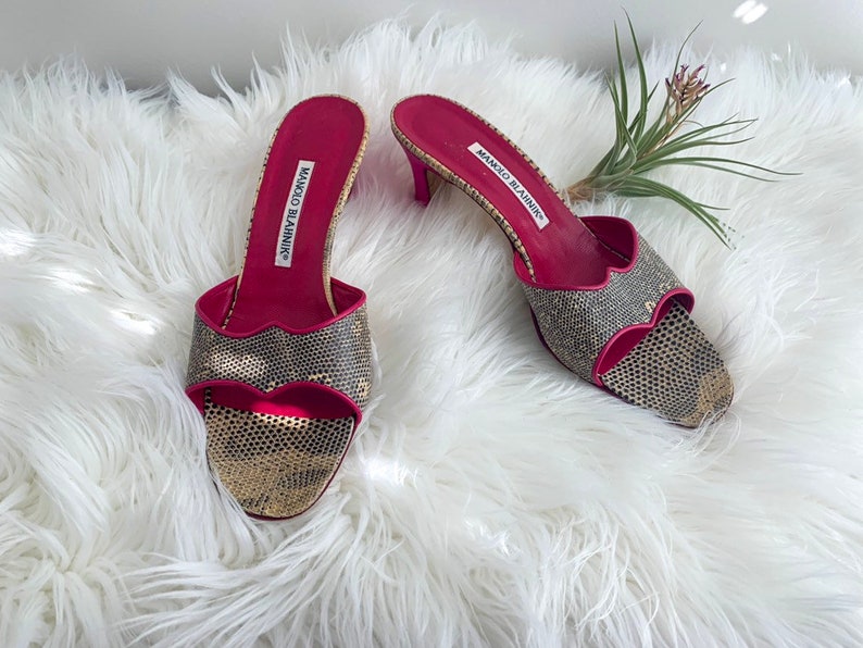 Vintage Manolo Blahnik Fuchsia /& Snakeskin Sandals