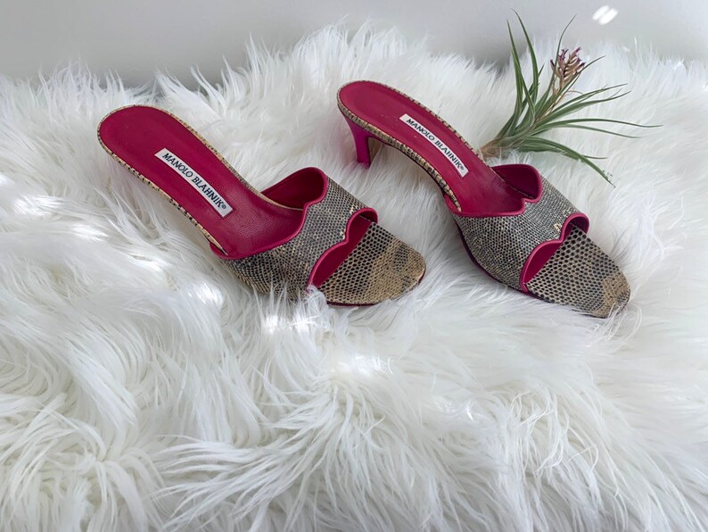 Vintage Manolo Blahnik Fuchsia /& Snakeskin Sandals