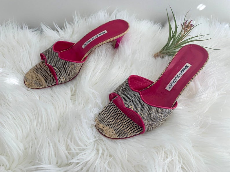 Vintage Manolo Blahnik Fuchsia /& Snakeskin Sandals