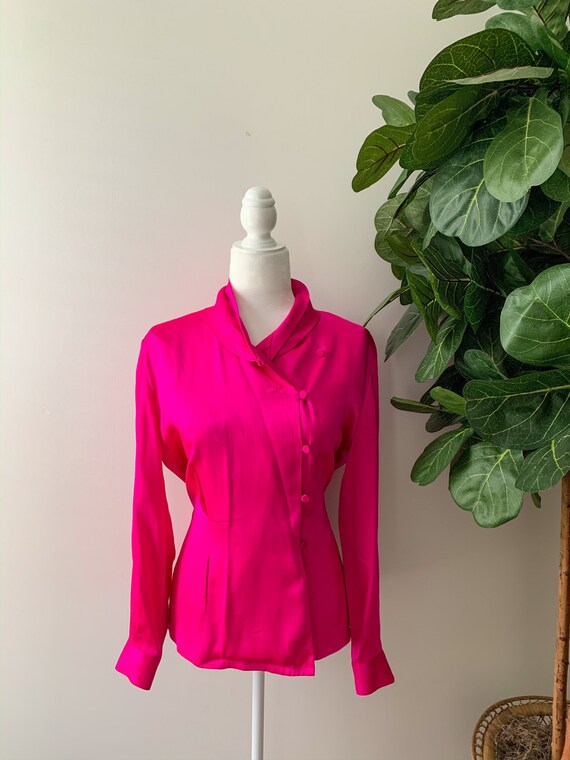 Vintage 1980's Hot Pink Silk Blouse