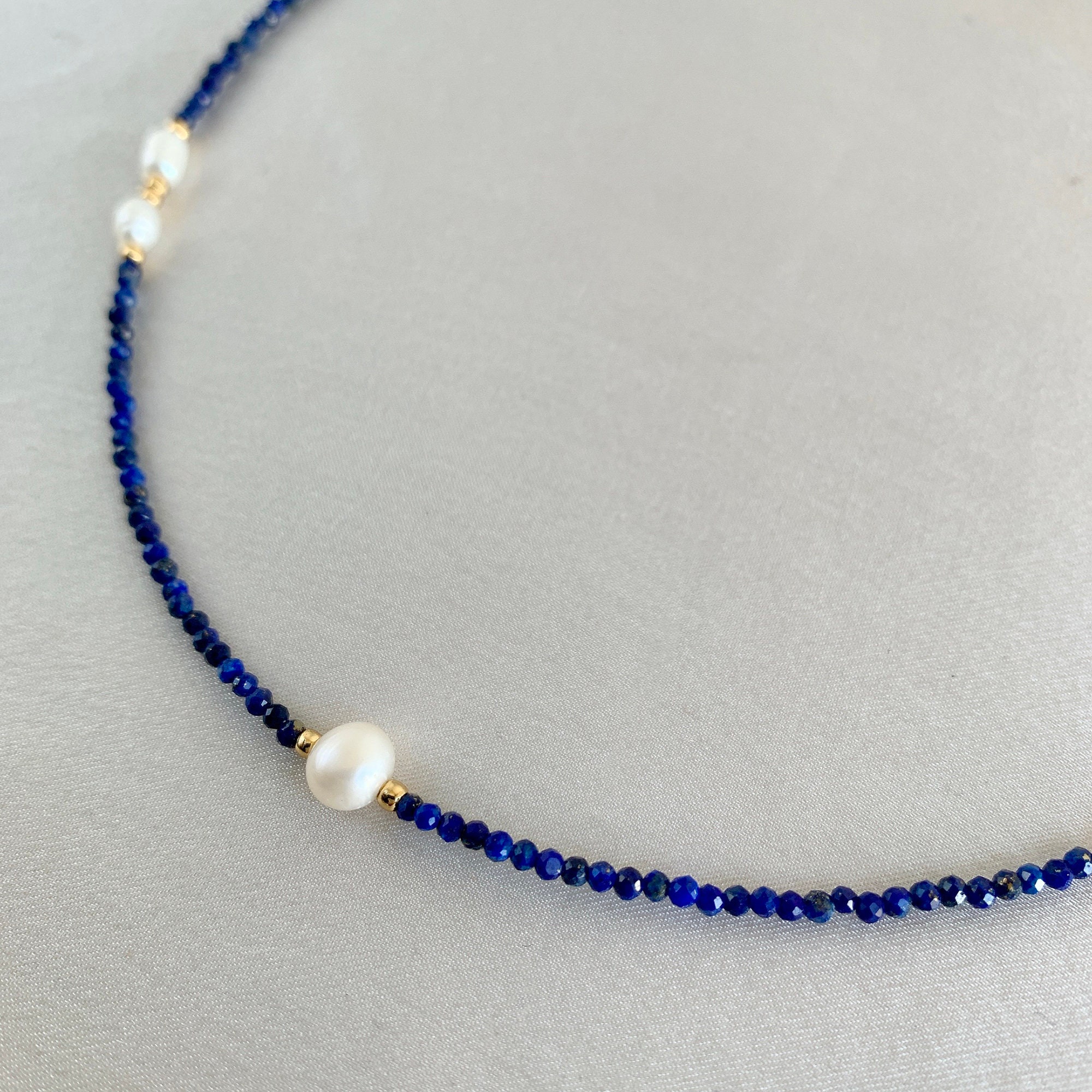 Collier Lapis Lazuli Naturel Et Perles D'eau Douce - Création Française - Argent Sterling - Neuf Sans Emballage