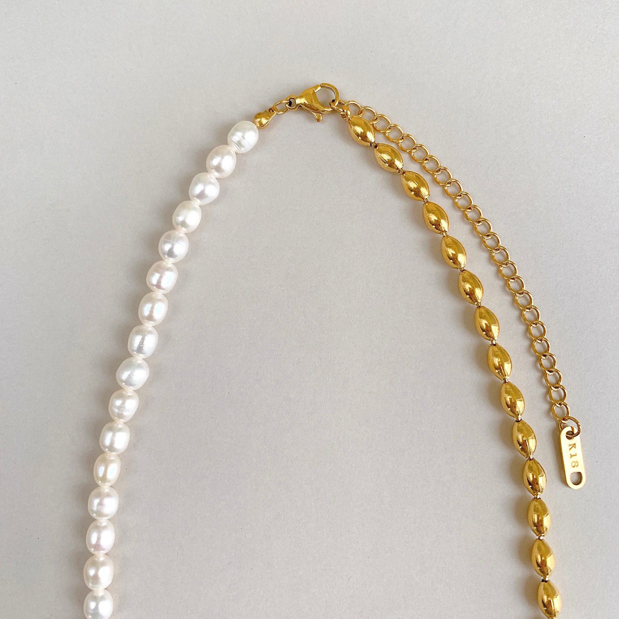 Half-freshwater Pearl and Half-chain Necklace for Women • 18k Gold