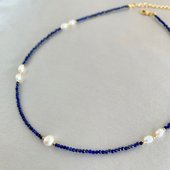Collier En Lapis-lazuli Naturel Perles Rectangulaires - Longueur 18 Pouces, Ajustable, Fait Main