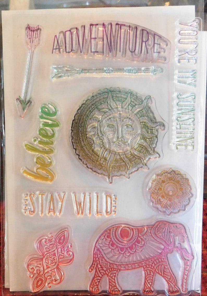 Clear Stamp Set Adventure Believe Stay Wild Elephant Sun image 0