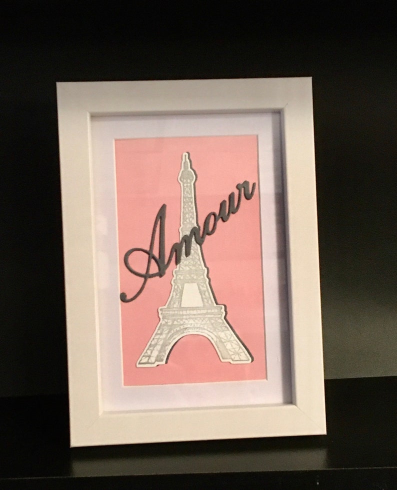 White frame stamped art for your wall or shelf. Eiffel Tower image 0