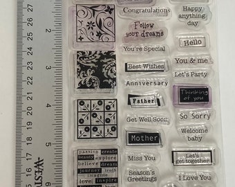 Clear stamps, sentiments. Designs , all occasions