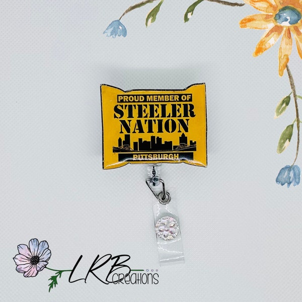 Pittsburgh Steeler Nation Towel Badge Reel | Interchangeable | Retractable |Beaded Badge Reel |Nursing Badge Reel |Office Badge Reel