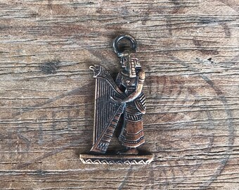 Vintage French Brass Stamping/Antique Style/Egyptian Harp Player/Ancient Egypt/French Findings/F12