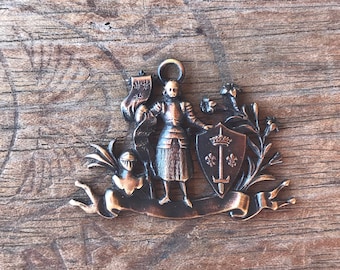 Vintage French Brass Stamping/Antique Style/Joan of Arc/Jeanne d'Arc/Warrior/Lorraine/French Findings/A8