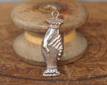 Vintage French Brass Stamping/Antique Style/Clasped Hands/Lovers Hands/Friendship/Fidelity/French Findings