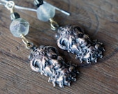Artisan Boho Earrings with Cheeky Horned Man Devil Diablo Green Man Drops and Czech Glass Beads