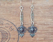 Artisan Boho Earrings with Neoclassical Drops and Antique French Watch Chain Links