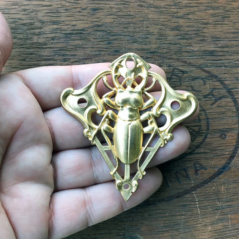 Vintage French Brass Stamping/Antique Style/Scarab/Beetle/Centrepiece/Plaque/Sun God/Egyptian Revival/French Findings/C18 image 4