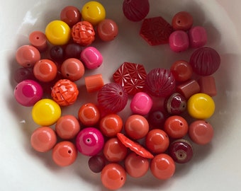 DESTASH LOT of Vintage and New Lucite and Plastic Beads - Red Orange Coral