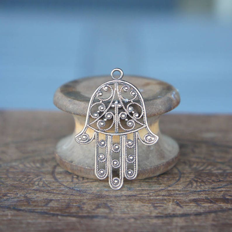 Vintage French Brass Stamping/Antique Style/Islamic/Hamsa Hand/Hand of Fatima/Filigree/French Findings/E14 image 1