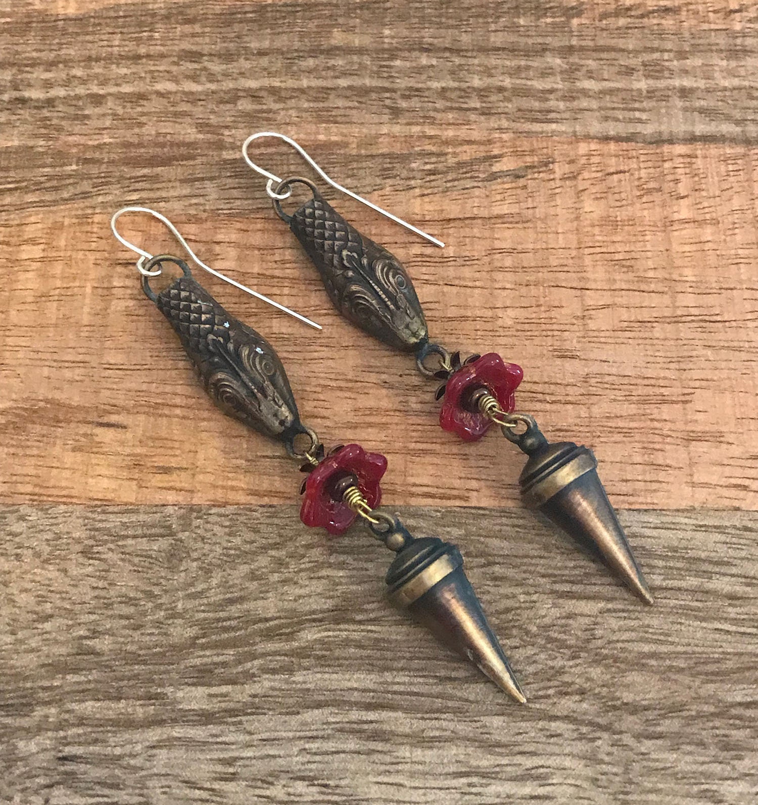 Boutique Artisan Earrings - Cedar Snake Isla Leather Earrings Large - Handcrafted Handmade Ethically Made Jewelry