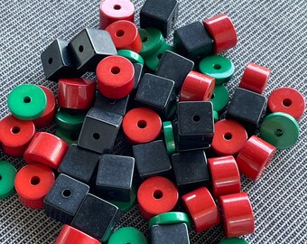 DESTASH LOT of Vintage Plastic beads Red Black Green Retro