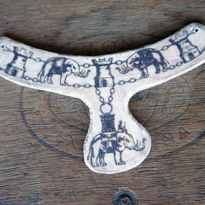 DESTASH Handmade Rustic Organic Grunge Polymer Clay Decal Pendant Focal Heraldic Necklace Image Elephants Castles
