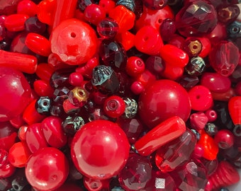 DESTASH 100 Gram Bag of Mixed beads Mostly Glass RED