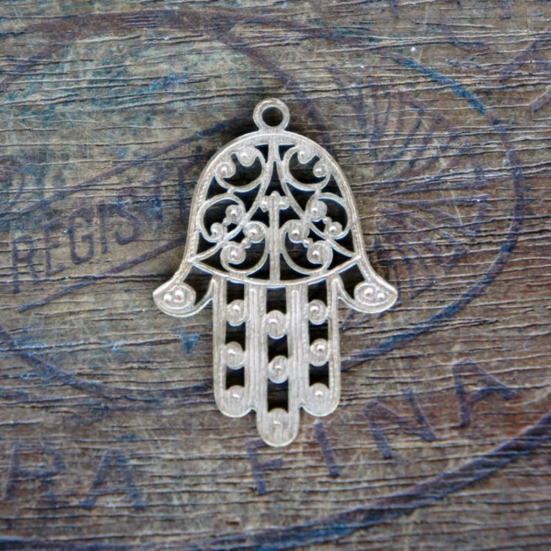 Vintage French Brass Stamping/Antique Style/Islamic/Hamsa Hand/Hand of Fatima/Filigree/French Findings/E14 image 3